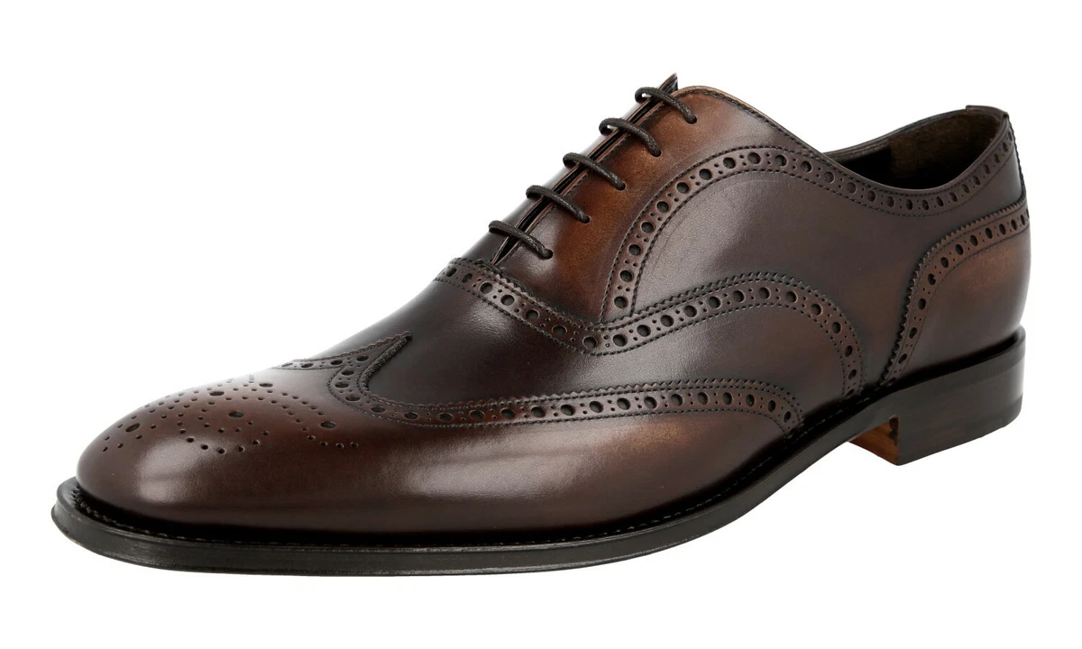 AUTH PRADA OXFORD BUSINESS SHOES 2EB127 BROWN LEATHER BROGUE US 10