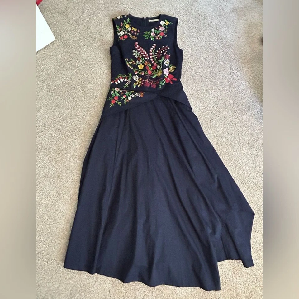 Wayward Fancies by eShakti Navy Blue Embroidered Floral Long Sleeveless Dress 4 - Image 4 of 4