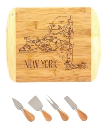 Totally Bamboo Slice of Life Cutting Board and Cheese Tools Set-New York-NEW