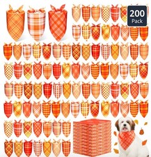 200 Pcs Fall Dog Bandanas Bulk Plaid Thanksgiving Dog Scarf Bibs Puppy Bandana