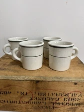 4 Homer Laughlin China Co. Green Bands Restaurant Ware MUG (3 1/2” H.)
