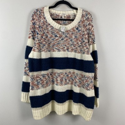 Maurices Navy Stripe Popo Crew Neck Sweater Size 3X Metallic Multicolor