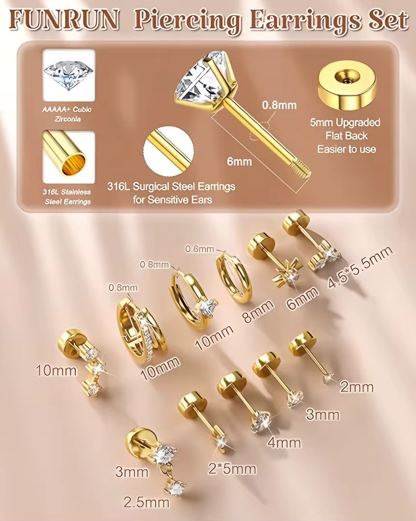 Gold flat back earrings image 2