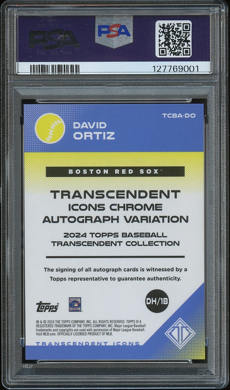David Ortiz 2024 Transcendent Auto Autograph Boston Red Sox 17/25 PSA 10 view 2
