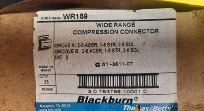 25-PACK THOMAS & BETTS BLACKBURN WR159 WIDE RANGE COMPRESSION CONNECTOR H-TAP