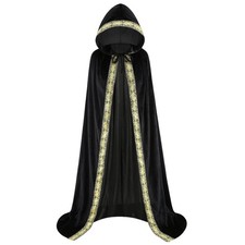 Medieval Renaissance Hooded Cloak Long Jacquard Court Robe Costume Unisex