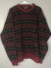 Vintage Eddie Bauer Mens Red Plaid Long Sleeve Wool Sweater Size L Made in USA