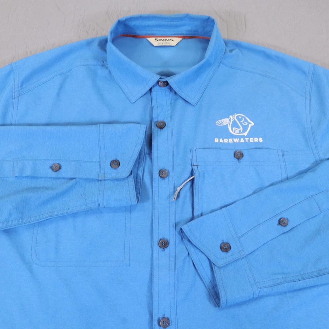 Simms Fishing Shirt Mens XL Blue Long Sleeve Button Front Vented RareWaters