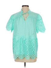 H By Halston Women Green Short Sleeve Blouse S