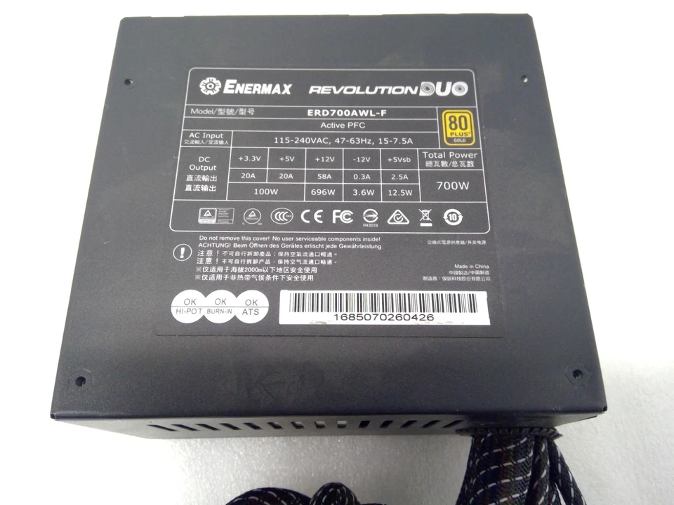 Enermax RevolutionDUO 700W ERD700AWL-F 80+ Gold Full Modular Power Supply - Image 3 of 4