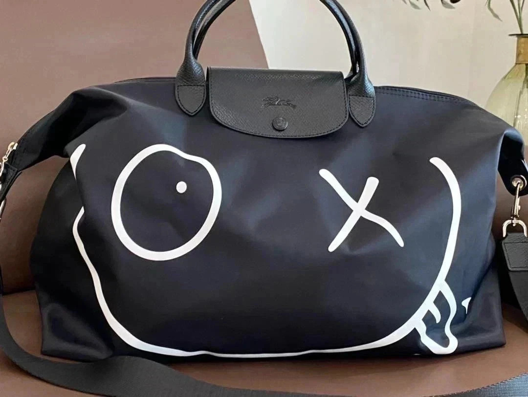 Longchamp Andre Saraiva White Painting Travel Bag Black Nylo
