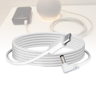 USB C To DC Charger Adapter Fits Echo Dot 3rd/4th Gen Clock Spot White