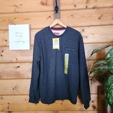 Coleman NWT Sherpa Fleece Waffle Knit Relax Fit Henley Shirt Black Heather Sz M