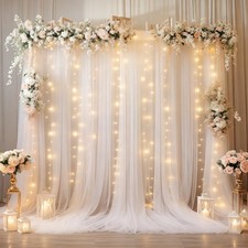 10x8 FT White Sheer Tulle Backdrop Curtains Lights String Wedding Photo