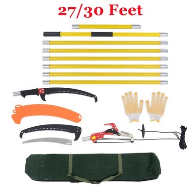 27/30 Feet Manual Pole Saw For Tree Trimming With Sharp Steel Blade and Scissors