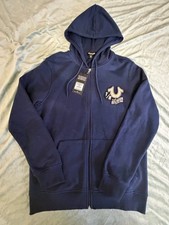 NEW True Religion Men's World Tour Graphic Patch Full Zip Hoodie Navy Blue Sz M