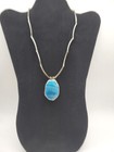 Vintage Silver Tone Blue Striped Agate Stone Pendant Necklace — photo 2