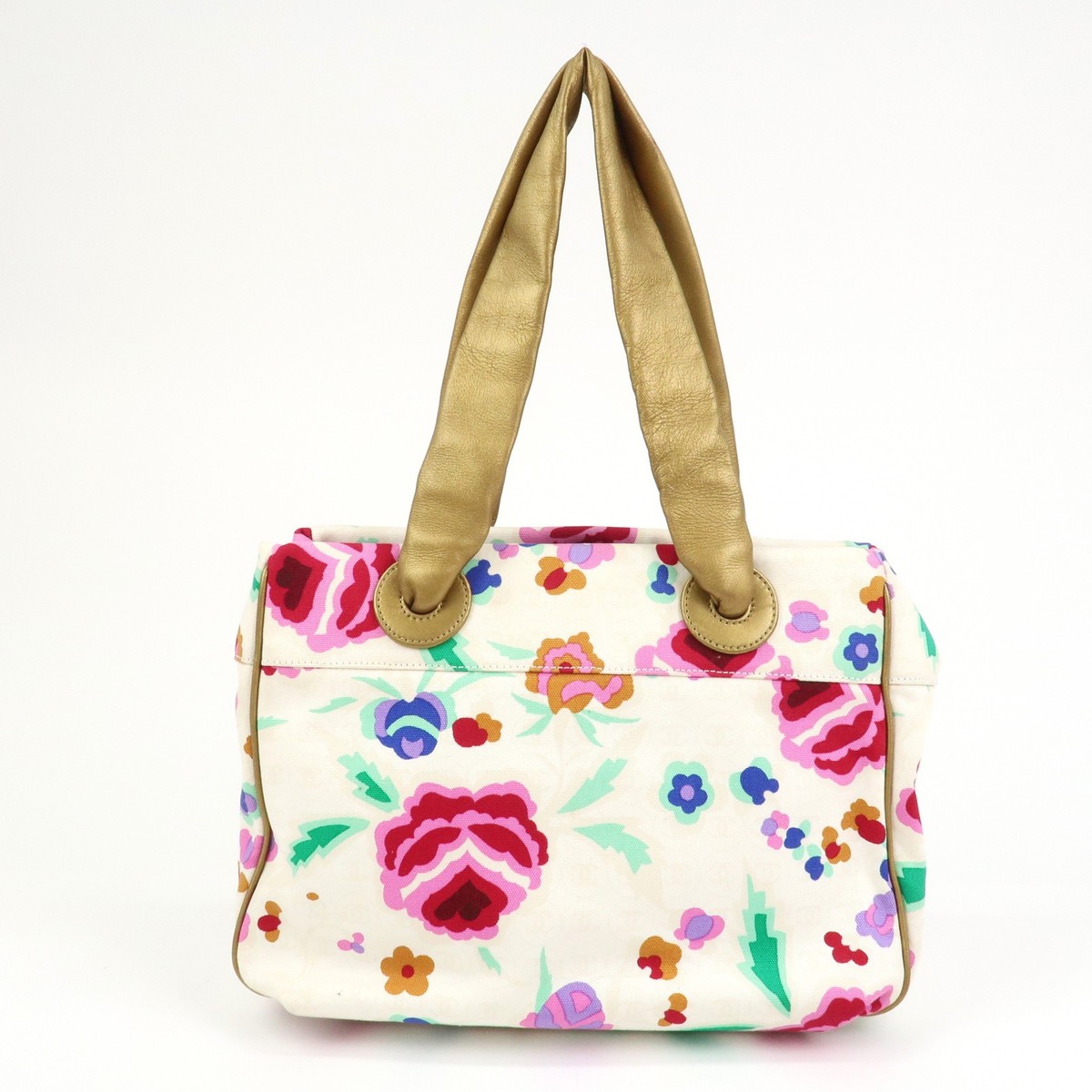 CHANEL Canvas Lamb Skin Tote Bag Shoulder Bag Flora A25388