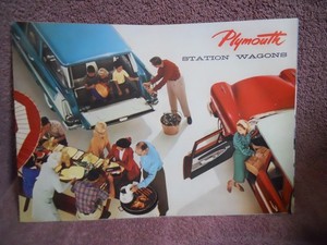 Orig 1957 Plymouth station wagon color sales brochure, 8.5x11.5, opens trifold