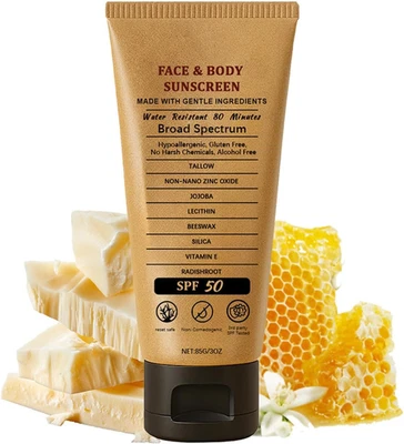 ISBEAUSOLS Non-Nano Zinc Oxide Sunscreen SPF50+ Beef Tallow Moisturiser Natural Sun Cream