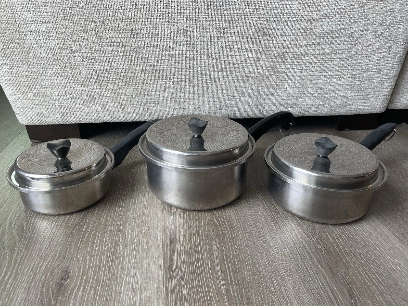 Vintage Colonial Sauce Pans w/Lids 3-Ply Stainless Steel Made In USA (Lot Of 3)