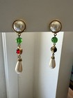 Vintage Les Bernard Signed Faux Pearl Dangly Clip-on Earrings — photo 1