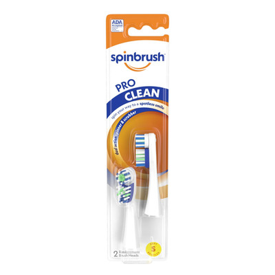 PRO CLEAN Refill, Soft Bristles, 2 Replacement Heads for Battery Powered Toothbr