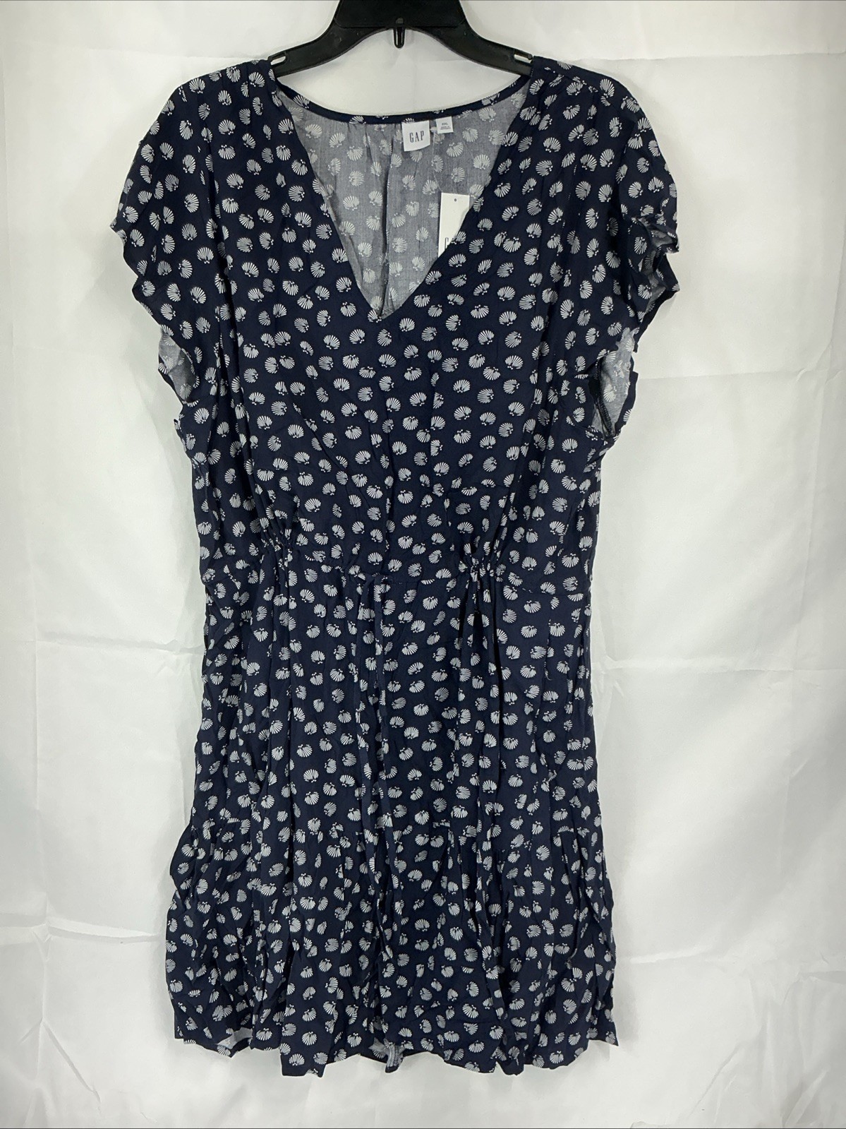 NWT GAP Women's XXL Flutter Sleeve Tie-Waist Mini Dress Navy & White Print
