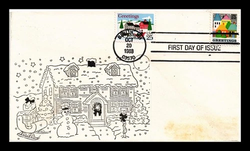 DR JIM STAMPS US COVER CHRISTMAS VILLAGE FDC COMBO HAND MADE STAINED FRONT