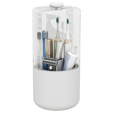 Toothbrush Holder with Cover 360 Rotating 4 Compartments Bathroom Toothpaste ...