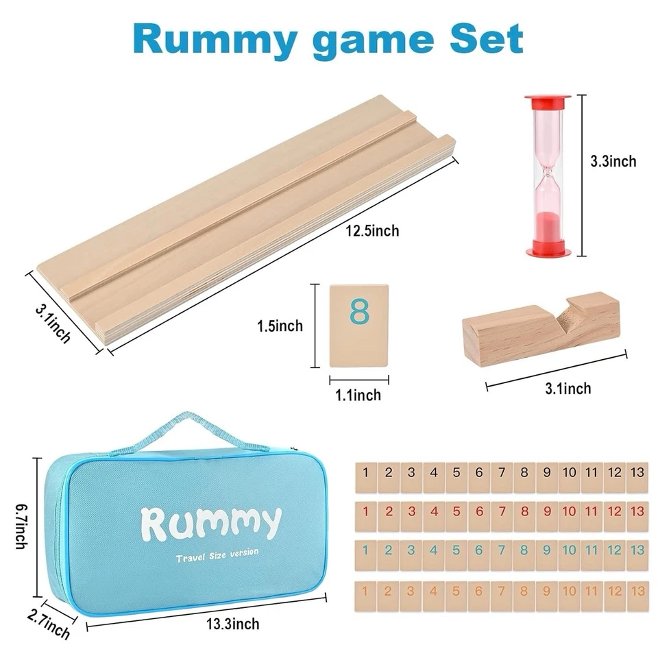 Wooderma Rummy Cube Game Set – 106 Tiles, Wood Trays + Travel Bag - Image 2 of 4