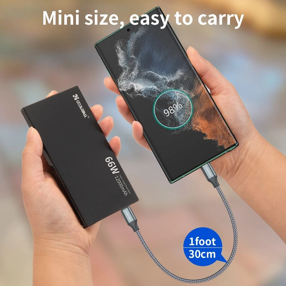 USB C to USB C Cable 60W Nylon Braided Fast Charging Type C Cord 3 Pack 1Ft