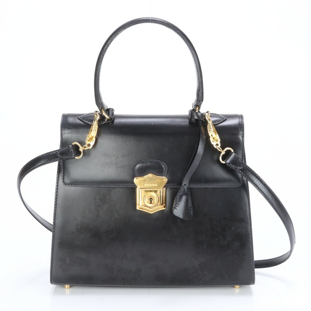 Prada Genuine Leather Black Shoulder Bag with Gold Hardware