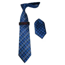 Mens Steven Land Density 100% Silk Crystal Tie/Hankie Set CR29-04 Royal Blue
