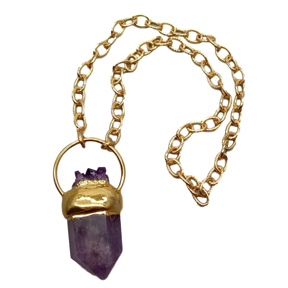 Граненый аметист друзы точка подвеска цепочка ожерелье 17,5" - Изображение 4 из 4