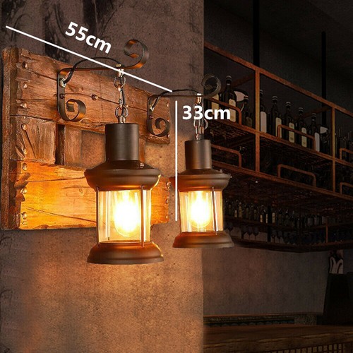 2-Light Vanity Lights Rustic Wall Sconces Wood Indoor Wall Sconce Lamp US - Picture 2 of 12
