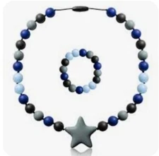2pc Silicone Chewable Sensory Star & Beads Necklace & Bracelet Matching Set