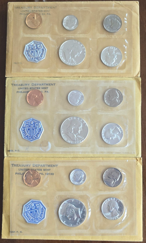 US Mint Silver Proof Sets, Lot of 3: 1962, 1963, 1964; 15 Coins