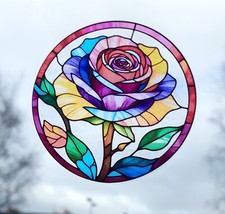 Rose Decorative Stained glass Effect Static cling window Sticker Rainbow Gift