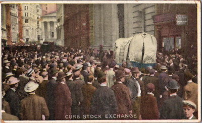 Postcard Curb Stock Exchange Ezra Meeker Visits Wall St Covered Wagon Oxen Team