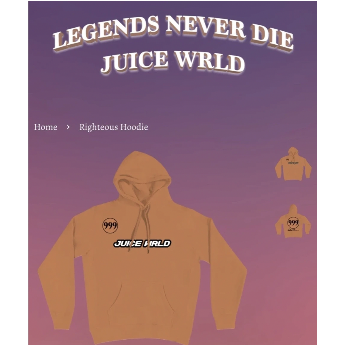 BRAND NEW JUICE WRLD 999 CLUB Righteous Hoodie Orange MEDIUM Legends Never  Die - Main Image