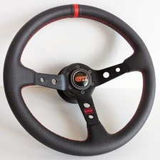 Volant compatible avec VW Golf Scirocco Mk1 Mk2 Deep Dish Red GTI Leather 77-88