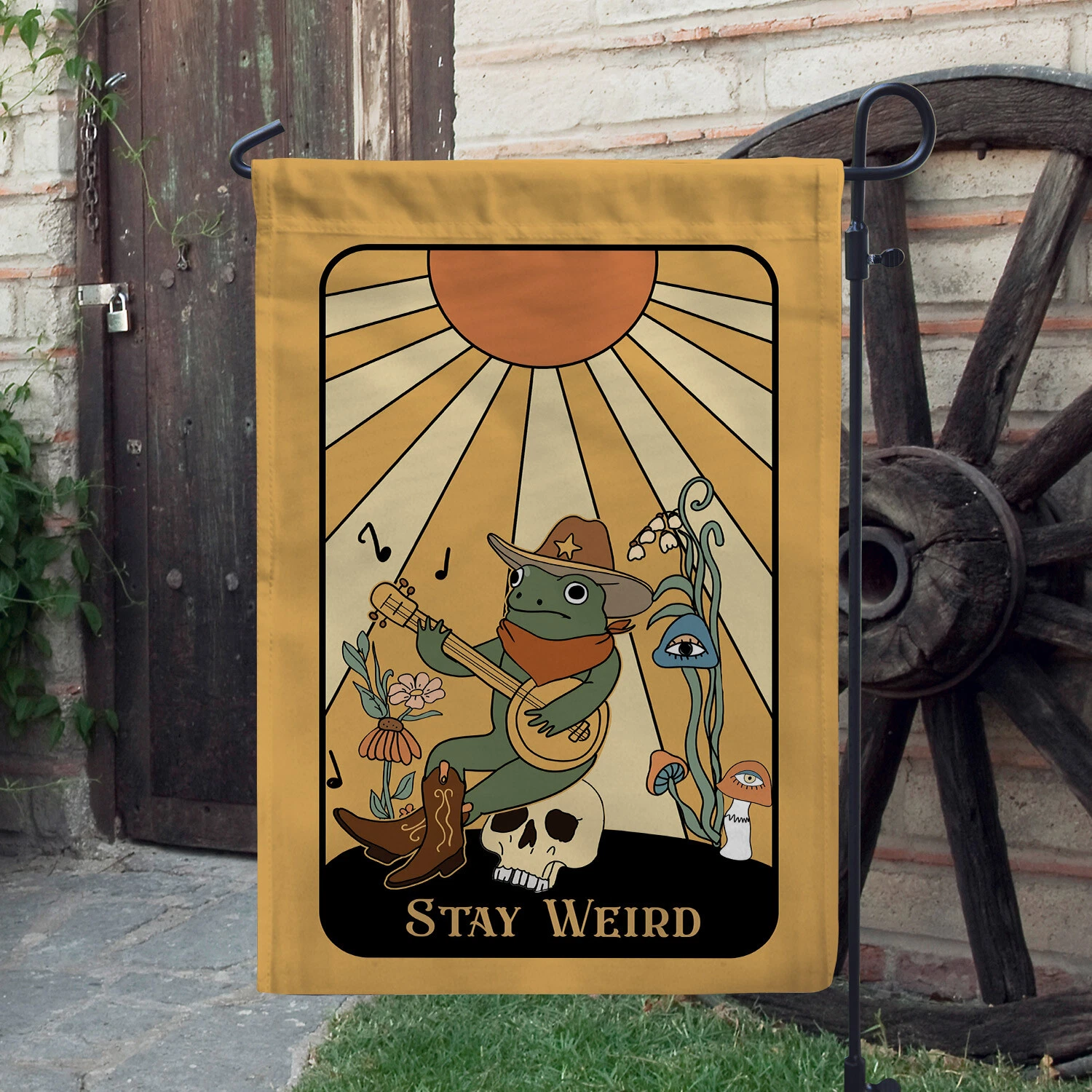 Retro Frog Stay Weird Flag, Funny Frog Spring Flag, Groovy Frog Summer Flag