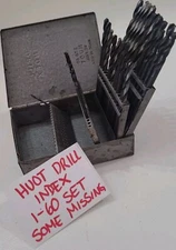 Huot Drill Index St. Paul 1 To 60 Set Metal Box Old Tool 37 Bits (23 Missing)
