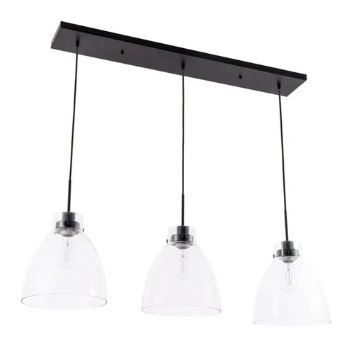 Living District Frey 3-Light Mid-Century Metal Pendant in Black and Clear - Picture 6 of 7