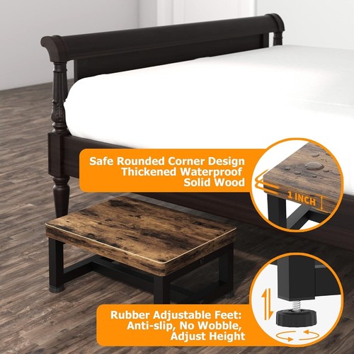 Heavy Duty Wooden Step Stool, 500-LB Capacity, Non-Slip Feet, Rustic Brown - Picture 3 of 7