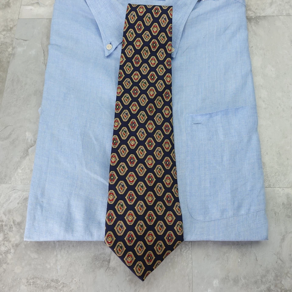 Corbata para el cuello para hombre TOMMY HILFIGER azul cachemir medallón seda italiana diseñador EE. UU. Foto 2 de 4