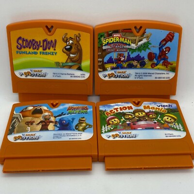 V-Tech V-Motion Set of 4 Games: Scooby-Doo!, Spiderman, Action Mania, Monsters