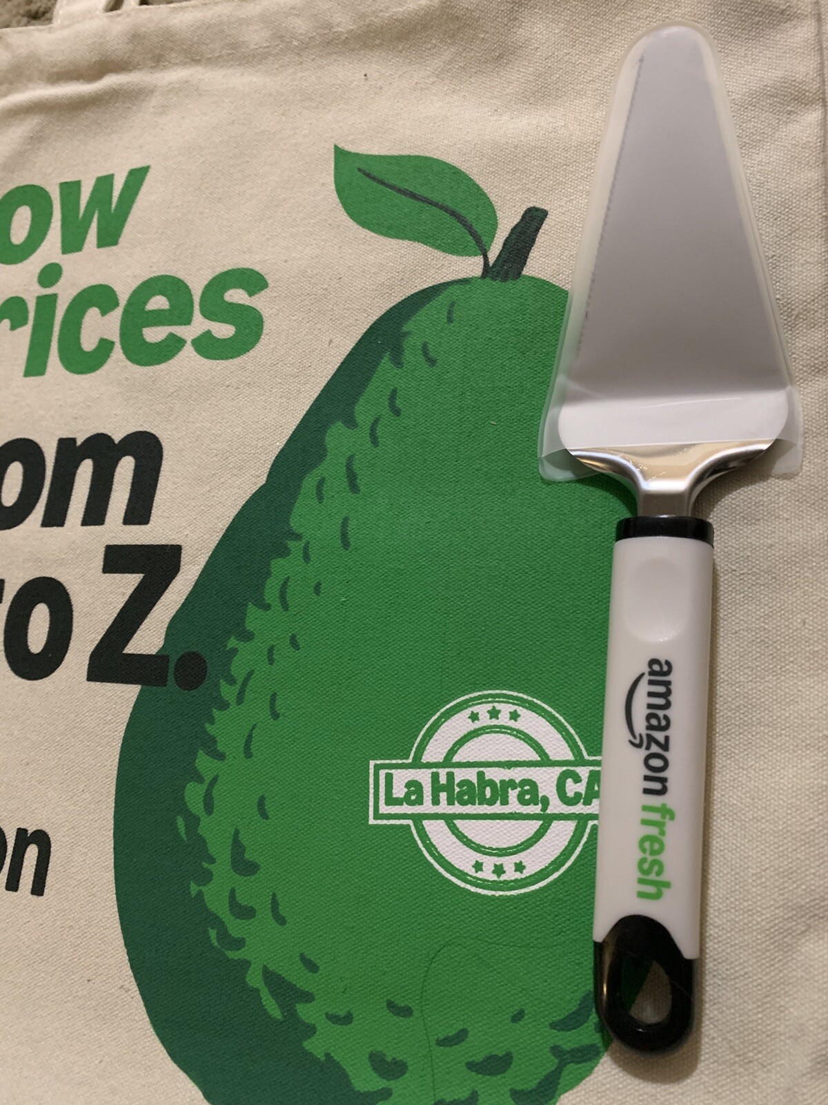 Amazon Fresh Market Shopping Bag Canvas Tote & Pie Server Set New