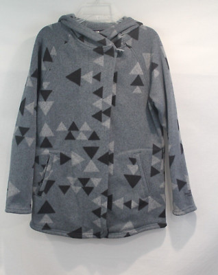 The North Face Hooded Wrap Coat size M Gray Black Fleece Aztec Print Long Sleeve